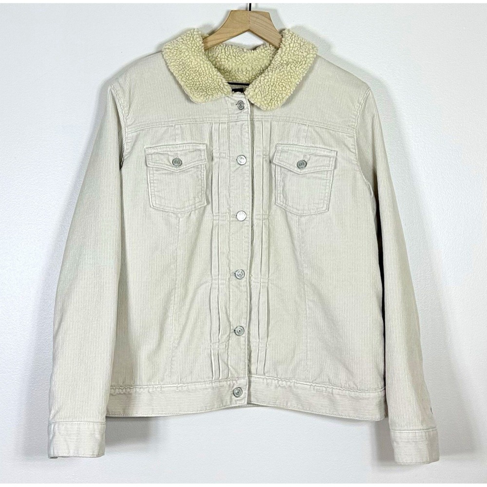 Gap Y2K Womens Sherpa Lined Corduroy Trucker Jacket Size XL Beige 2000s Gilmore
